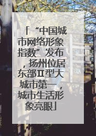 “中国城市网络形象指数”发布，扬州位居东部Ⅱ型大城市第一，城市生活形象亮眼